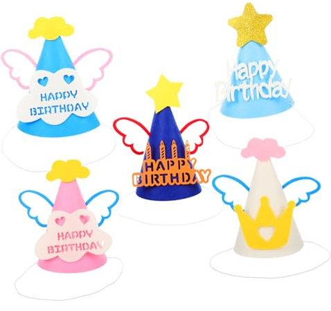 HEALSOPTHY 5 Pezzi Cappellini Compleanno per Adulti da Accessori Colorati per Feste Foto Include Cappellini Angelici in Chiaro Bianco Cappello con Fiocco Rosa Cappello con Stelle per