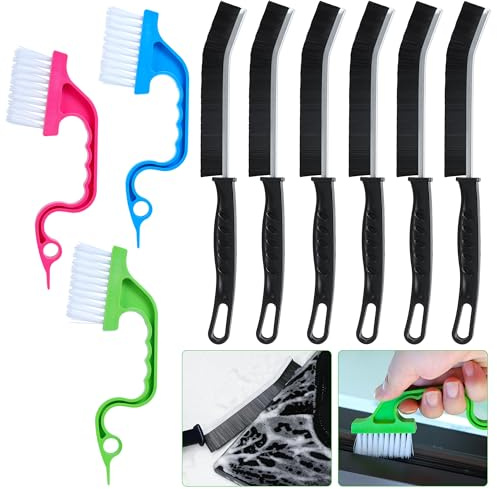 Kuaman Crevice Cleaning Brush, Bathroom Tile Groove Gap Cleaning Brush, Crevice Cleaning Tool, Multifunctional Hard Bristle Magic Brush with 15° Angle for Home Kitchen Window Vehicle(9Pcs)