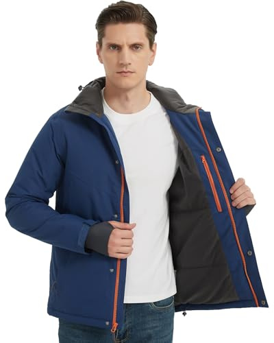 NORDIC OUTLAND Veste de ski d'hiver pour homme, manteau de neige isolé, coupe-vent à capuche, coupe-vent chaud (FR/ES, Alpha/lettres, 2TG, Taille normale, Taille normale, vert militaire)