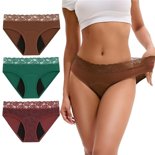 INNERSY Period Knickers Light Flow Menstrual Pants, 14,1 Floral/Brown/Green