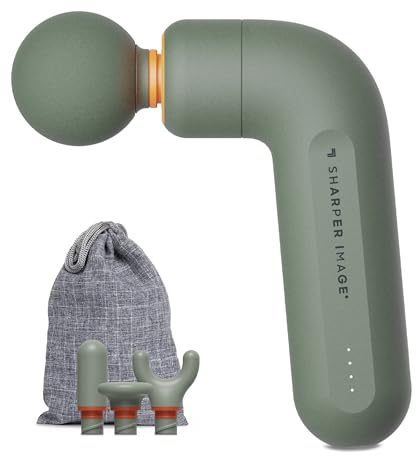 Sharper Image Power Percussion Move Edge Portable Lite - Muscle Massage Gun, Percussion Massager with 4 Speeds, 4 Attachments, USB-C Rechargeable - Portable Deep Tissue Massager for Muscles, Green