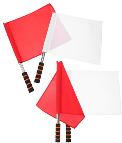 BELLIFFY Banderas Oficiales de Juez de Línea para Atletismo y Tráfico, 4 Piezas (2 Rojas 2), Acero Inoxidable Mango de Esponja, Banderas Deportivas para Competición y Señalización