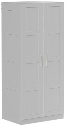 HOMCOM 2-Door Wardrobe with Shelves and Hanging Rail, Double Wardrobe, Modern Bedroom Furniture, 80x54x180cm, Grey