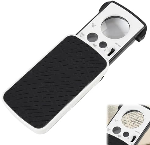 Pull Out Pocket Magnifier 30X 60X 90X with LED and UV Light, Jewellers Loupe Portable Handheld Eye Loupe Magnifying Glass for Jewelry Diamonds Coins Stamps Rocks Plants, Home Office Black Acrylic Lens