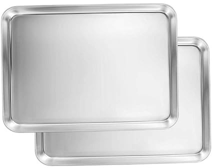 Bandeja para hornear Bandeja para hornear de acero inoxidable Acabado de espejo Utensilios para cuadrados Fácil de limpiar 2 piezas, utensilios para con acabado de espejo, acero i