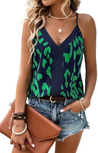 Xiaoliny Camiseta Sin Mangas Mujer Verano Cuello en V Leopardo Gasa Camisetas de Tirantes Finos Elegante Casual Blusa Holgado Sexy Chaleco Tops Básica Ligera Transpirable Camisole Top Lencero