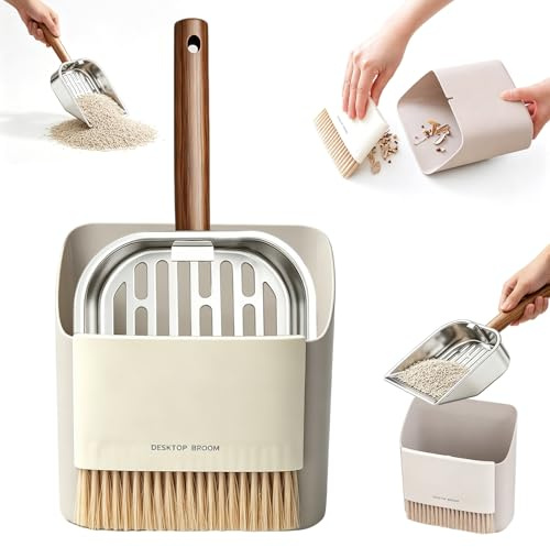 3 Pcs Stainless Steel Cat Litter Scoop Set with Holder, Durable Mesh Scooper, Portable Dustpan and Cleaning Brush, Fast Sifting Easy to Clean Pet Waste Cleaner for Cat Litter Box, Kitten and Small Dog
