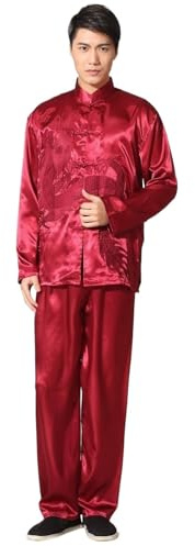 XUCZHAI Kung Fu satindräkt för män, traditionell stil, vintage drake Tai Chi Wushu-broderi, uniformskläder