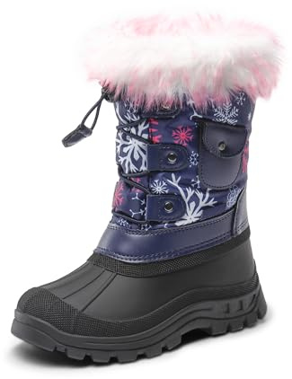 DREAM PAIRS Boys Girls Snow Boots Kids Insulated Waterproof Walking Boots Non-slip Sole Outdoor Boots,Size 10 Little Kid,Navy/Fuchsia,KSNOW