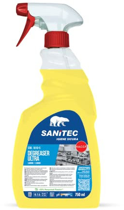 Sanitec, Degreaser Ultra, Desengrasador universal de alta concentración, muy potente contra la suciedad persistente, deja una agradable fragancia de limón, fabricada en Italia, botella de 750 ml