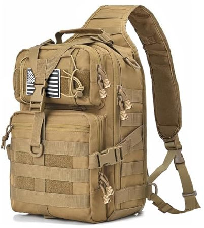 HAOMUK Sac à bandoulière tactique militaire, sac à dos, pour articles essentiels, équipement modulaire léger pour transport, sac d’assaut pour champ de tir, kaki, pro, Sac à dos tactique militaire