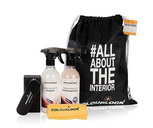 Colourlock Kit De Nettoyage Et D'Entretien Pour Capote Cabriolet Avec Nettoyant 500 Ml, Imprégnation Brosse Nettoyage, Éponge Chiffon Microfibre Dans Un Sac Transport Pratique. , 6 Unité (Lot 1)