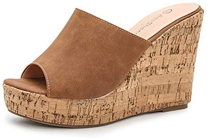 Morbuy Ciabatte con Zeppa Donna Estive Sandali alla Moda, Leggera Comoda Pantofole Tacco 11 CM Sandali con Plateau Casual Bocca di Pesce Ciabatte Aperte per Spiaggia Viaggio (38,Marrone)