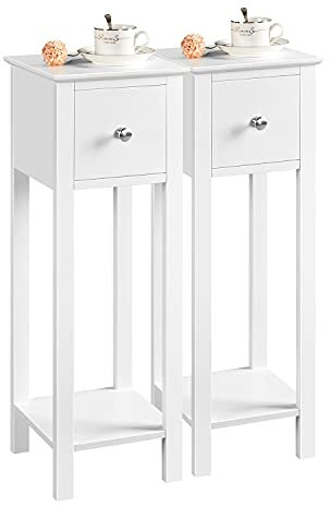 Yaheetech 2 STK. Telefontisch Weiß HBT: ca. 70 x 25 x 25 cm Beistelltisch mit Schublade Konsolentisch aus Holz Pflanzentisch 70 cm hoch Blumentisch