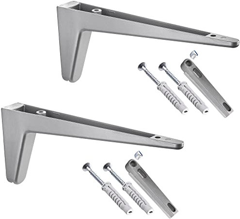 Gedotec Design Regal-Halterung - Wandregal aus Metall - silber eloxiert | 2 Stück - Regalhalterung Schwerlast | PINOCCHIONE | Regalboden-Träger schwerlast mit Tragkraft bis 80 kg | Regalträger