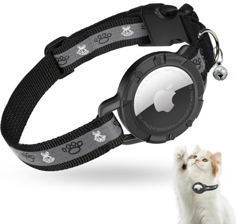 AirTag Katzenhalsband, Reflektierend Air Tag Halsband Katze, GPS Katzenhalsband mit Verstellbares und Glocke, Integriertes Apple Air Tag Katzen Halsband, Geeignet Für Katzen Welpen[Schwarz][XS]
