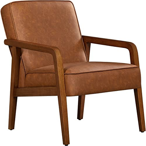 Yaheetech Loungesessel Sessel Vintage Relaxsessel Kunstleder mit Massivholzbeinen Einzelsofa für Wohnzimmer/Schlafzimmer/Empfangsbereich Hellbraun