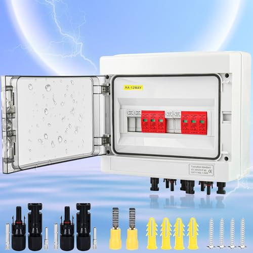Warmfay Überspannungsschutz PV Solar Blitzschutz 1000V DC 20-40KA T2, PV Anschlusskasten 2 String 12 Module(2 In 2 Out) für PV Anlage Photovoltaik IP65 Wasserdichtes