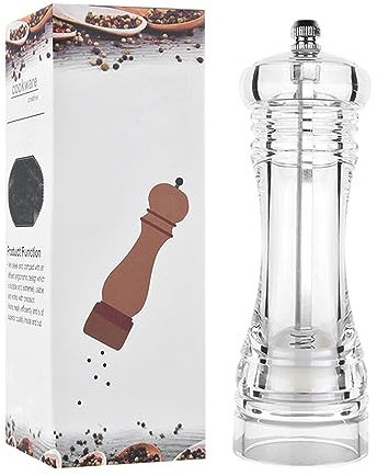 Vastsea Molinillo Acrílico de Pimienta, Molinillo de pimienta y sal transparente de cerámica ajustable,Molinillo Especias Manual, con embalaje en caja de color, para Sal de Himalaya, Especies