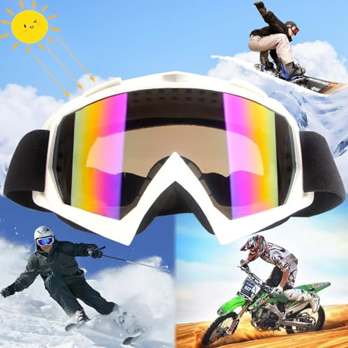 Mikqky Maschera Da Sci, Occhiali Da Snowboard, Occhiali Da Sci Donna Uomo, Anti-Uv Maschere Da Sci, Occhiali Protettivi per Moto, Occhiali Da Sci Antivento, Tampone in spugna incorporato(Colorato)