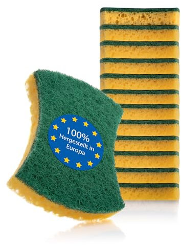 BigDean 12 Stück Mehrzweck Polyether Schwamm – beidseitiger Spülschwamm ideal für den Haushalt – zweiseitiger Topfschwamm (Feste + weiche Seite) – Schwämme Made in Europa