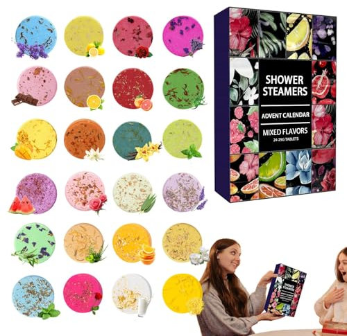Shower Steamers Advent Calendar 24 Days Spa Care Countdown Calendar, 2024 Christmas Shower Steamers Aromatherapy Shower Bombs with Natural Oils Relaxation for Her/Him, Mum Or Wife