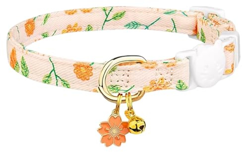Genérico - Collar para Gato Pequeño con Cascabeles - Algodón con Flor - Ajustable y Seguro