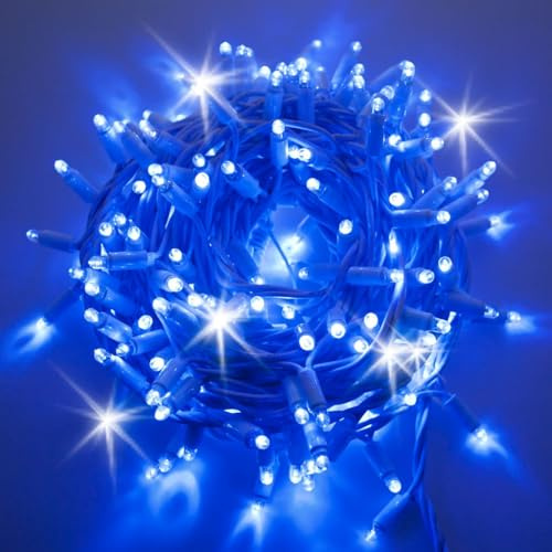 Partenopea Catena luminosa stringa 100 LED da esterno Natale luci natalizie Maxiled Reflex 8 mm cavo gomma bianco 10 MT prolungabili 90 led fissi + 10 flash intermittenti (Blu fissa + bianco flash)