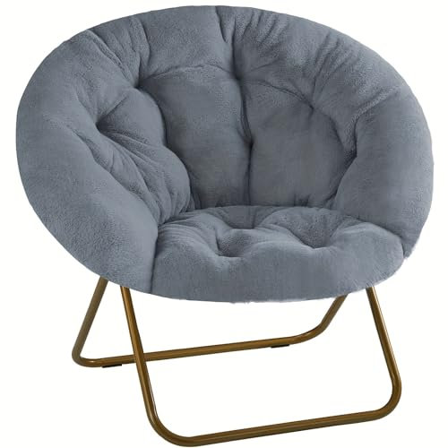 Oversized Folding Saucer Chair - Ultimate Relaxation for Adults with Cozy Faux Fur - Comfy Lazy Lounge Chair - Foldable Moon Chair