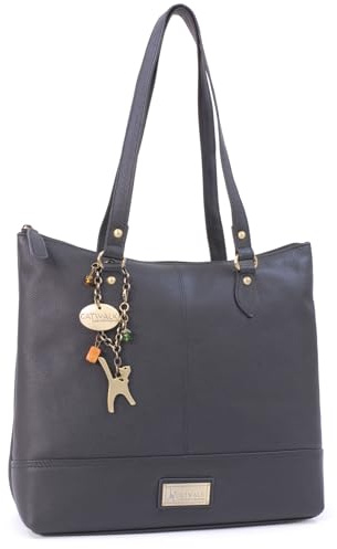 Catwalk Collection Handbags - Sac Porté Èpaule Femme Cuir - Sac Cabas - Sac Fourre Tout Fermeture Éclair - Grand/Moyen - Harper - Noir
