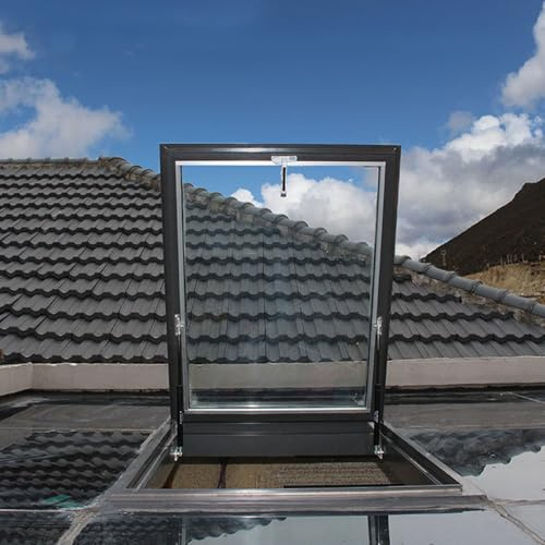 Cxllisionary Basement Window Replacement Skylight Roof Window Sun Room Roof Skylights With Tempered Glass Hand Skylight For Attic Rooftent Garage And Emergency Access(80°,LxW 85x65cm/33.5x25.6in)