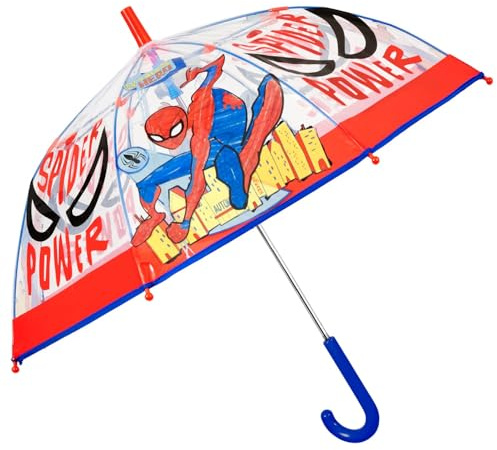 PERLETTI Ombrello Trasparente Spiderman Bambino - Ombrellino Cupola Spider Man Bimbo 3 4 5 6 Anni Lungo con Apertura Manuale - Ombrello Antivento Leggero Uomo Ragno per Bambini - Diametro 69 cm