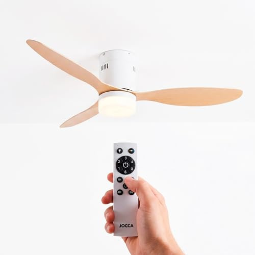 Jocca Ventilador de Techo con Luz LED – Blanco | Motor DC Silencioso | 3 Aspas ABS | 6 Velocidades | Control Remoto | Temporizador 8h | Diámetro 132 cm