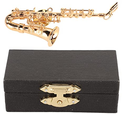 Miniatyr Saxofon Musikinstrument Mode Lapel Pin Mini Brosch Modell med Röd Sammet Fodrad Fodral Jul Födelsedagspresent Dekoration och Prydnad Mässing för Män Kvinnor
