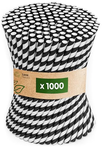 Love Nature Cannucce Cocktail 1000 Pezzi - Cannucce Carta Bianco e Nero - Cannuccia Ecologico