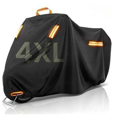 MidingChai Telo Coprimoto 4XL, 420D Telo Protettivo Impermeabile per Esterni, Telo Moto con Foro Antifurto per Catena, Protezione da Polvere, Pioggia, Neve, UV (295×110×140 cm)