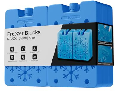 Oak & Tea Lot de 6 blocs réfrigérants de 350 ml - Grande capacité - Pour sac isotherme, glacière, gel pour le refroidissement à long terme dans les boîtes à repas et pour les pique-niques, 15,5 x 11 x | Grand bloc réfrigérant réutilisable pour boîtes glacières, déjeuner, pique-nique, voyage et camping, 15,5 x 11 x 2 cm