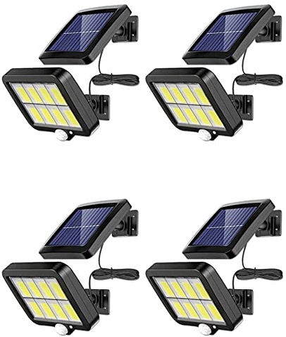 Onchdbfhuu 4 Piezas 2000 Lúmenes 160 LED Luces de Pared Solares IP65 Impermeable Sensor de Movimiento con Cable Luz de Inundación de Seguridad 360 Grados Ajustable