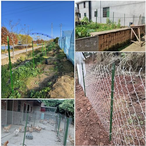 Hållbara staketstolpar i grönt stål med buntband – 10-pack 1,5 m (4,9 fot) höga metallstängselpelare för trädgårdsgård shrubland och trådnätstaket – väderbeständiga