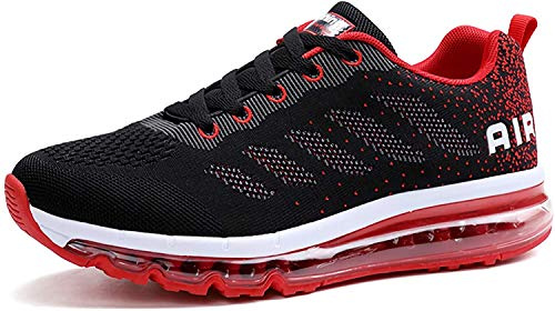 Uomo Donna Air Scarpe da Ginnastica Corsa Sportive Fitness Running Sneakers Basse Interior Casual all'Aperto Black Red 42