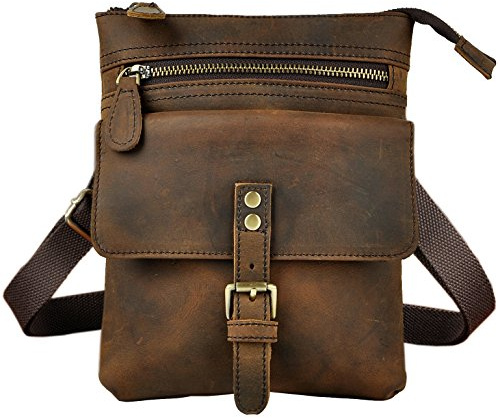 Le'aokuu Hombres Bolsa Pequeña Bolsa de Viaje al Aire Libre Bolso de la Cadera Gancho Cinturón Fanny Cintura Bolsa de Cuero de Vaca Bolsa de Mensajero Retro Bolsa 6574 (6574 A marrón)