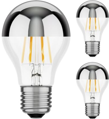 ledscom.de 3 piezas bombilla LED E27, A60, blanco cálido (2700 K), 6 W, 667lm, espejo de cabeza (plateado)