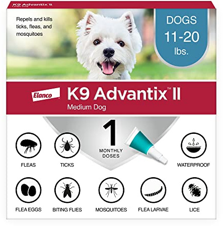 K9 Advantix II Medium Dog Vet-Recommended Flea, Tick & Mosquito Treatment & Prevention | Dogs 11-20 lbs. | 1-Mo Supply