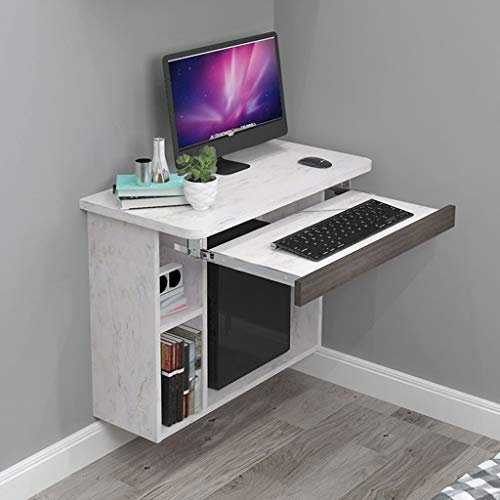 Regal Schwimmende Wand Computertisch Schreibtisch mit Bücherregalen Home Laptop Notebook Tisch Schreibtisch Büroarbeitsplatz Hängender Schreibtisch Klapptisch Lerntisch mit Tastaturablage und Aufbewah