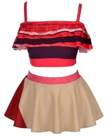 Lito Angels Tankini Maillot de Bain Jupette 2 Pieces pour Enfant Filles, Robe de Bain été avec Volant, Taille 4-5 Ans, Rouge