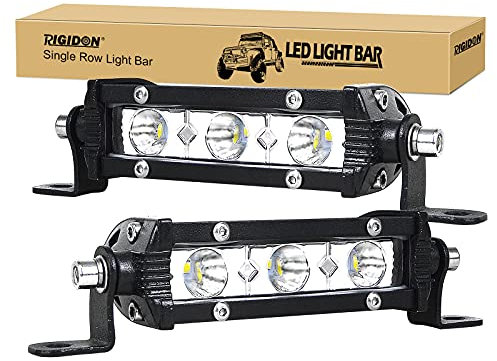 RIGIDON 2 Pcs Schmal einzelne reihe Led lichtleiste kfz, 12V 24V 4 Zoll 10cm 15W Strahler Spot offroad beleuchtung für SUV ATV, UTV, Traktor, LKW, Fahrzeuge, 6000K Weiß led nebelscheinwerfer