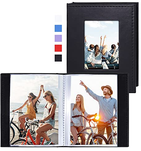 Vienrose Small Photo Album 4x6 Photos, 2 Pack Leather Cover Mini Photo Book, 26-Page Holds 52 Pictures, Artwork or Postcards Storage, Black