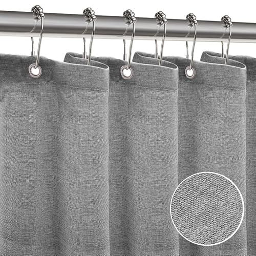 ZARCKER Wasserdichter Duschvorhang, 182x182CM, Linnen Badewanne Vorhang mit undurchlässiger Beschichtung, Anti-Schimmel Stoff Textil Shower Curtain mit 12 Duschvorhängeringen Waschbar - Grau