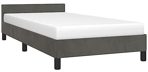 vidaXL Bettgestell mit Kopfteil, Bettrahmen mit Lattenrost, Bett Polsterbett mit Stützbeinen, Schlafzimmerbett Einzelbett, Dunkelgrau 90x200cm Samt