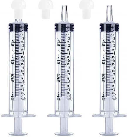10mL Syringe for Liquid, Food, Oral, Scientific Labs, Measurement, Dispensing, Press-In Adapter, Craft, Big Tip with Cap- 3 Pack 10ml Syringes with tsp & mL Measurement